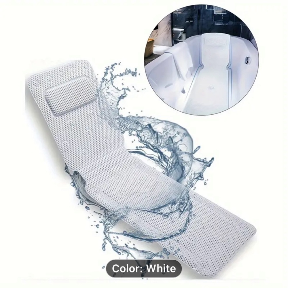 1pc Non-Slip Bathtub Mat, PVC Foam Bath Mat With Bath Pillow & Suction Cups